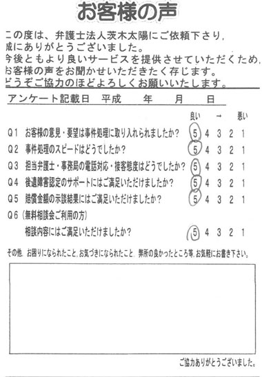 メッセージは頂けませんでしたが、オール５の評価を頂きました。