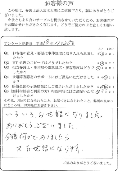 いろいろお世話になりました。ありがとうございました。今後何かとありましたら又お世話になります。