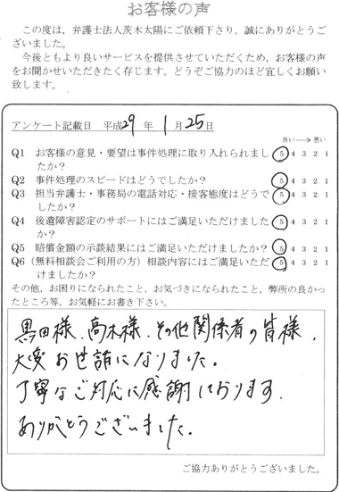 黒田様、高木様、その他関係者の皆様、大変お世話になりました。丁寧なご対応に感謝しております。ありがとうございました。